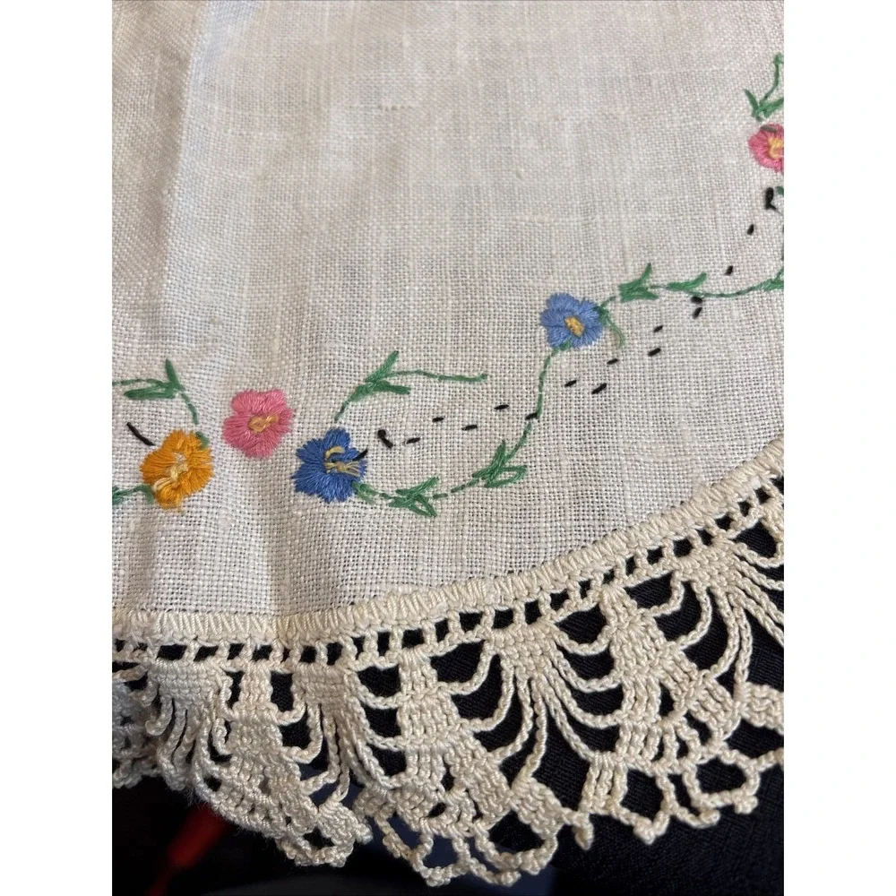 Vintage handmade Doilies  with embroidery and Crochet lace border lot of 3